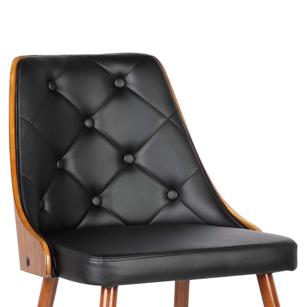 Armen Living Lily Mid-Century Dining Chair in Walnut Finish and Black Faux Leather - LCLLSIWABL