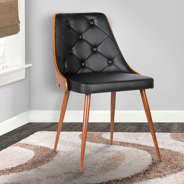 Armen Living Lily Mid-Century Dining Chair in Walnut Finish and Black Faux Leather - LCLLSIWABL