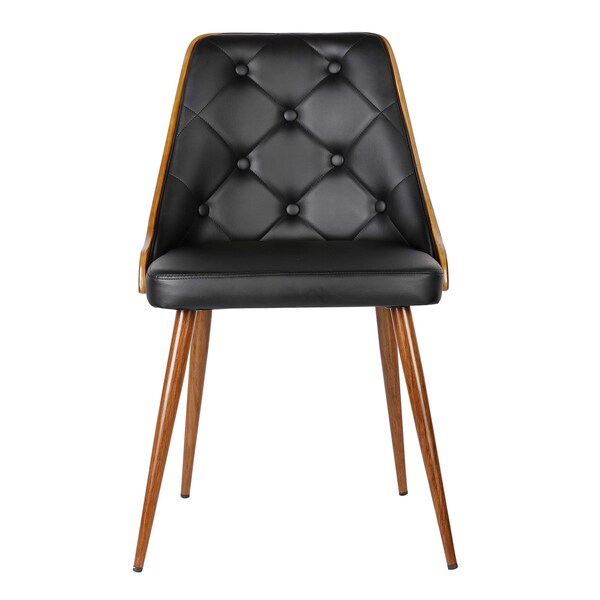 Armen Living Lily Mid-Century Dining Chair in Walnut Finish and Black Faux Leather - LCLLSIWABL