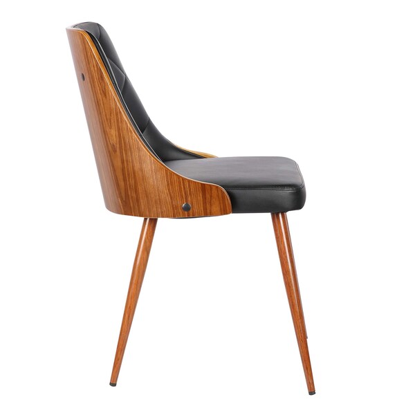Armen Living Lily Mid-Century Dining Chair in Walnut Finish and Black Faux Leather - LCLLSIWABL