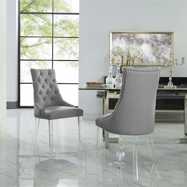 Comfortcorrect Colton Linen Acrylic Leg Armless Dining Chair, Light Grey - Set of 2 - CO2625277