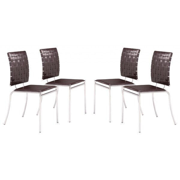 Gfancy Fixtures Faux Leather & Steel Modern Basket Weave Dining Chairs, Brown, 4PK - GF3672988