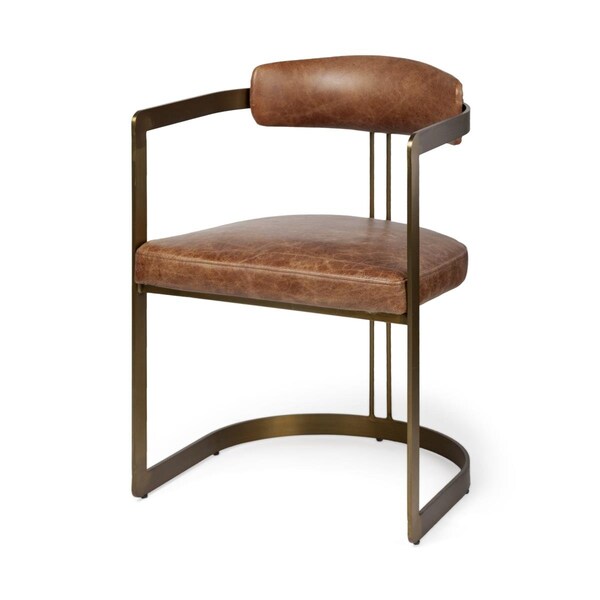 Homeroots Brown Leather Seat with Gold Iron Frame Dining Chair - 380424