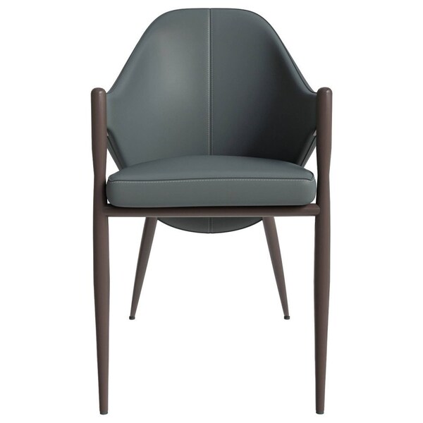 Leisuremod Sante Modern Leather Dining Arm Chair with Iron Legs in Grey - SC53GRW