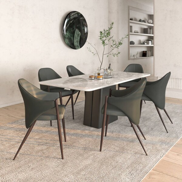 Leisuremod Sante Modern Leather Dining Arm Chair with Iron Legs in Grey - SC53GRW