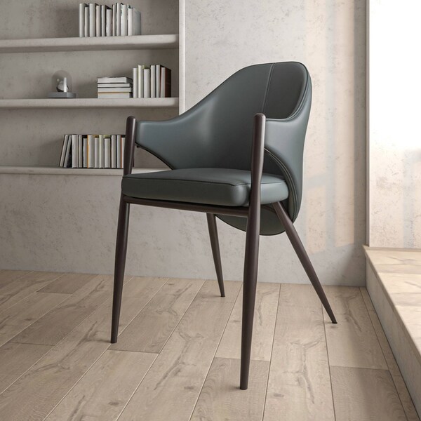 Leisuremod Sante Modern Leather Dining Arm Chair with Iron Legs in Grey - SC53GRW