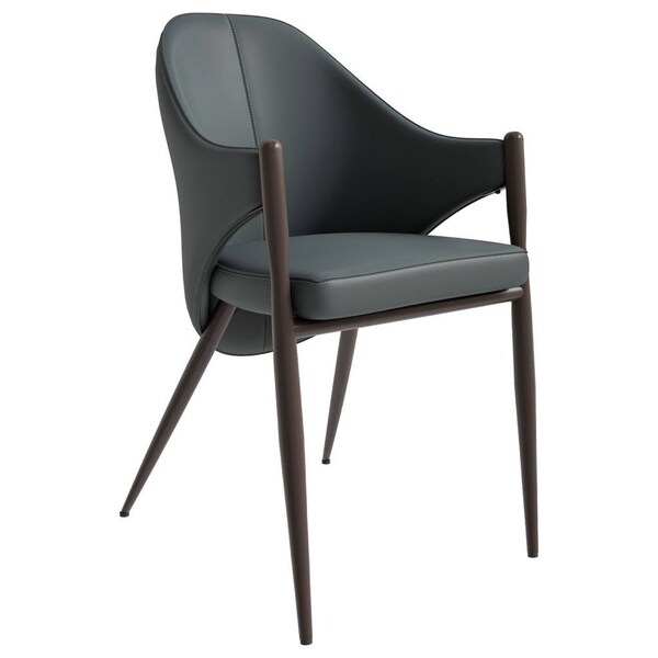Leisuremod Sante Modern Leather Dining Arm Chair with Iron Legs in Grey - SC53GRW