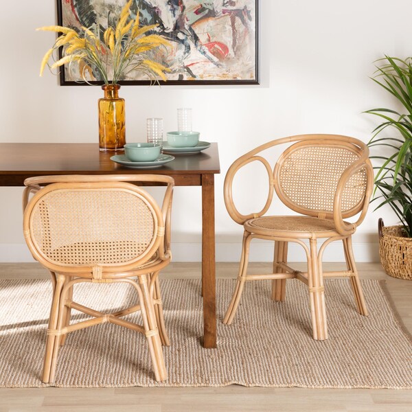 Baxton Studio Palesa Modern Bohemian Natural Brown Rattan Dining Chair - 232-13159-ZORO