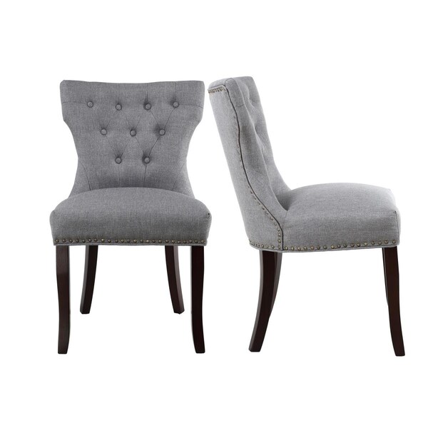 Kd Cuna Mid Back Button-Tufted Fabric Dining Side Chair, Gray - Set of 2 - KD2582660