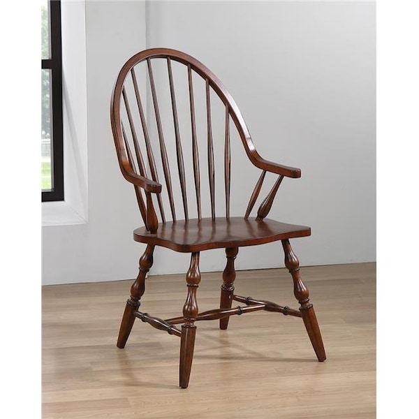Sunset Trading Sunset Trading DLU-ADW-C30A-CT 41 x 23.5 x 25 in. Andrews Windsor Dining Chair with Arms & Seat  Distressed Chestnut Brown - DLU-ADW-C30A-CT