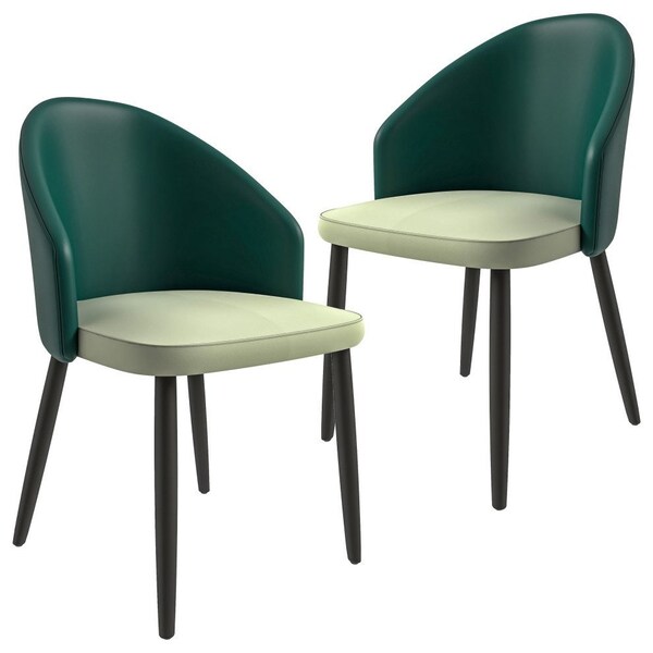 Leisuremod Paradiso Collection Modern Dining Seat in Green, with Light Grey Fabric Seat, 2PK - PC50GLGR2