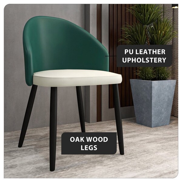 Leisuremod Paradiso Collection Modern Dining Seat in Green, with Light Grey Fabric Seat, 2PK - PC50GLGR2
