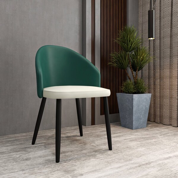 Leisuremod Paradiso Collection Modern Dining Seat in Green, with Light Grey Fabric Seat, 2PK - PC50GLGR2