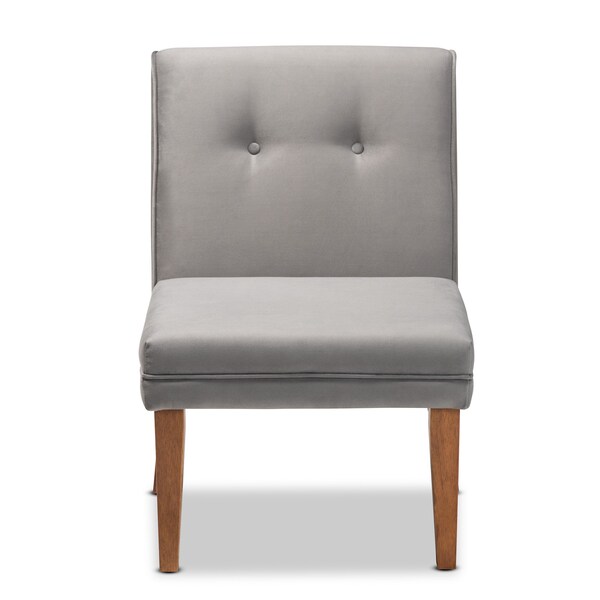 Baxton Studio Stewart MidCentury Modern Grey Velvet Upholstered and Walnut Brown Finished Wood Dining Chair - 214-11698-ZORO
