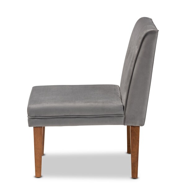 Baxton Studio Stewart MidCentury Modern Grey Velvet Upholstered and Walnut Brown Finished Wood Dining Chair - 214-11698-ZORO