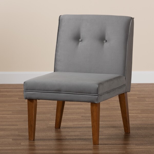 Baxton Studio Stewart MidCentury Modern Grey Velvet Upholstered and Walnut Brown Finished Wood Dining Chair - 214-11698-ZORO
