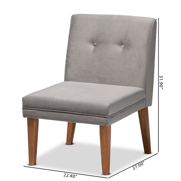 Baxton Studio Stewart MidCentury Modern Grey Velvet Upholstered and Walnut Brown Finished Wood Dining Chair - 214-11698-ZORO
