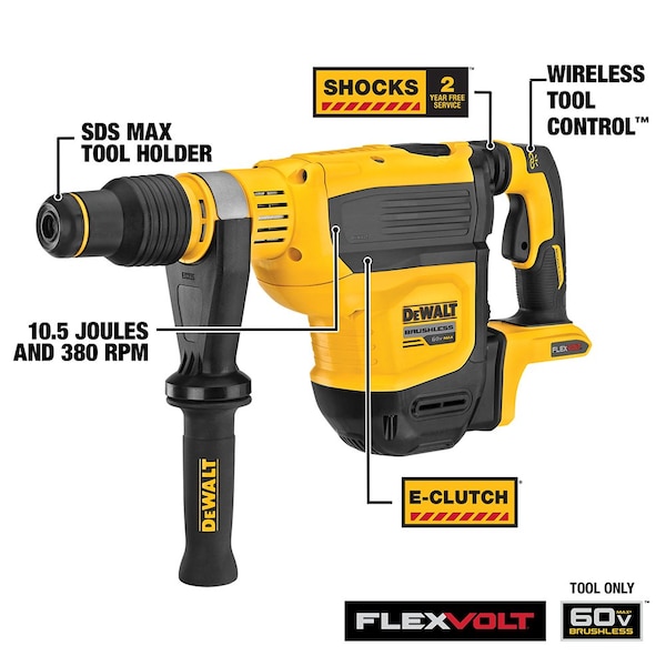 Dewalt 60V MAX* 1-3/4 IN. SDS Max Brushless Combination Rotary Hammer (Tool Only) - DCH614B