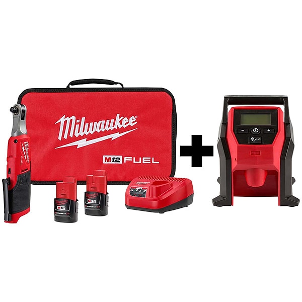 Milwaukee Tool M12 FUEL 3/8 HS Ratchet, M12 CP Inflator - 2567-22, 2475-20