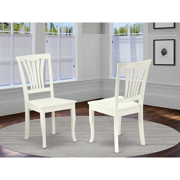 East West Furniture Avon Dining Room Chair with Wood Seat - Linen White - Set of 2 - AVC-LWH-W