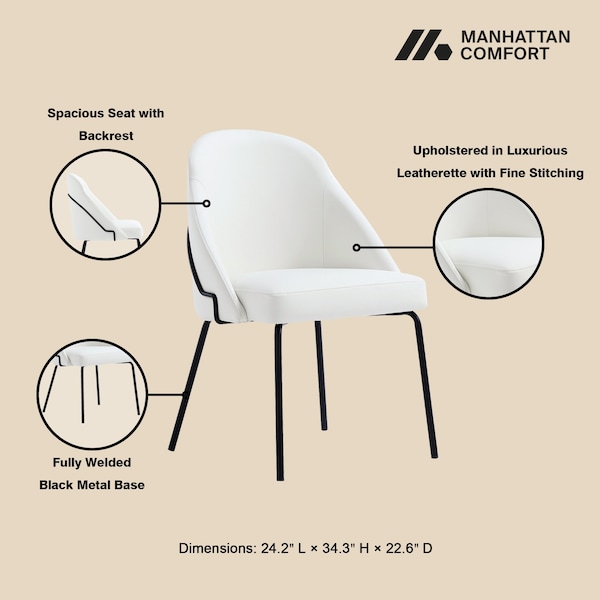 Manhattan Comfort Gracie Dining Chair in White and Black - Set of 4 - 4-DC100-BWH