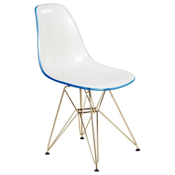 Leisuremod Cresco Molded 2-Tone Eiffel Dining Side Chair with Gold Base, White Blue - CR19WBUG