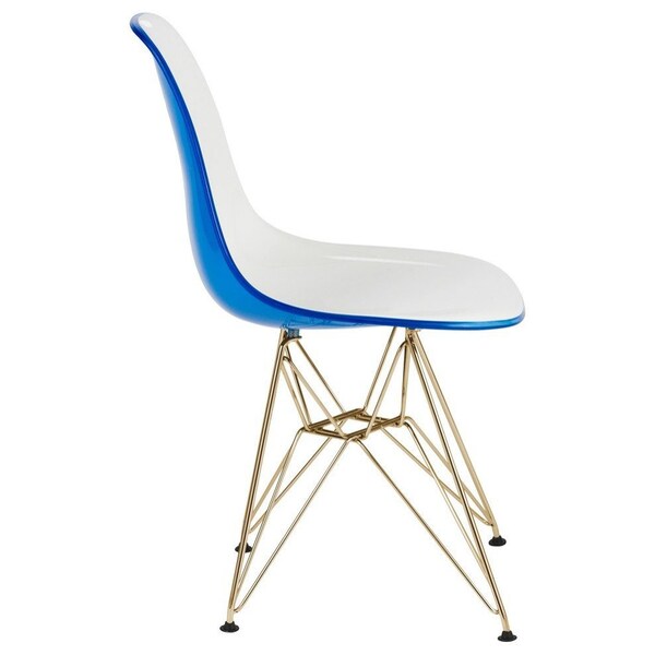 Leisuremod Cresco Molded 2-Tone Eiffel Dining Side Chair with Gold Base, White Blue - CR19WBUG