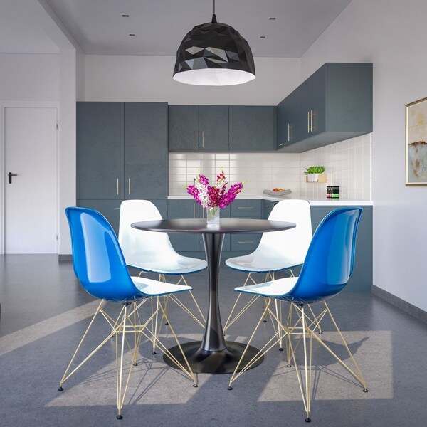 Leisuremod Cresco Molded 2-Tone Eiffel Dining Side Chair with Gold Base, White Blue - CR19WBUG