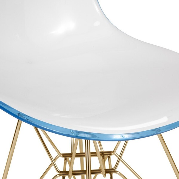Leisuremod Cresco Molded 2-Tone Eiffel Dining Side Chair with Gold Base, White Blue - CR19WBUG