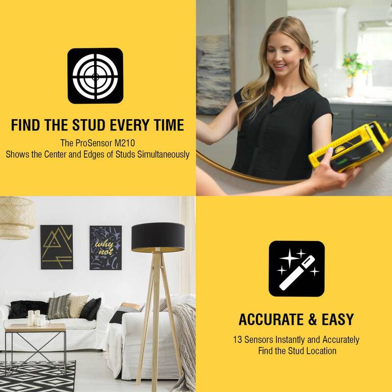 Franklin Sensors ProSensor M210 Full Width Center and Edge Stud Finder with 13-Sensors and Live Wire Meter/Wood and Metal Stud Detector - FSM21012HD