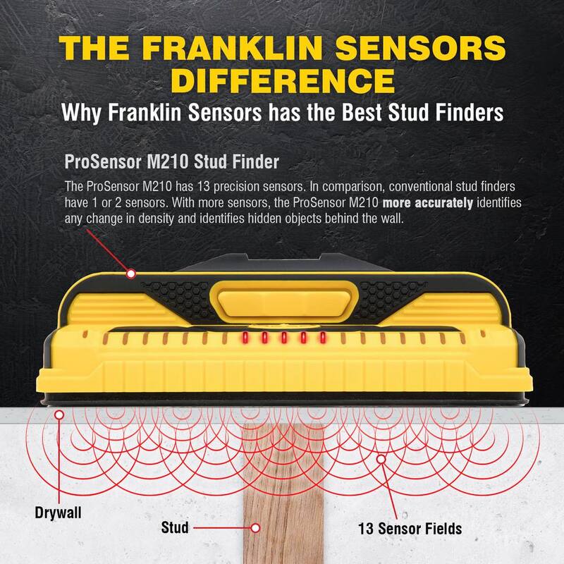 Franklin Sensors ProSensor M210 Full Width Center and Edge Stud Finder with 13-Sensors and Live Wire Meter/Wood and Metal Stud Detector - FSM21012HD