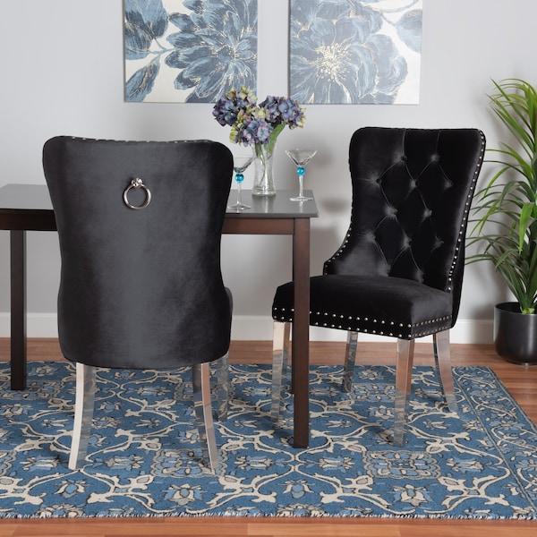 Baxton Studio Honora Contemporary Glam and Luxe Black Velvet Fabric and Silver Metal 2Piece Dining Chair Set - 221-2PC-12909-ZORO