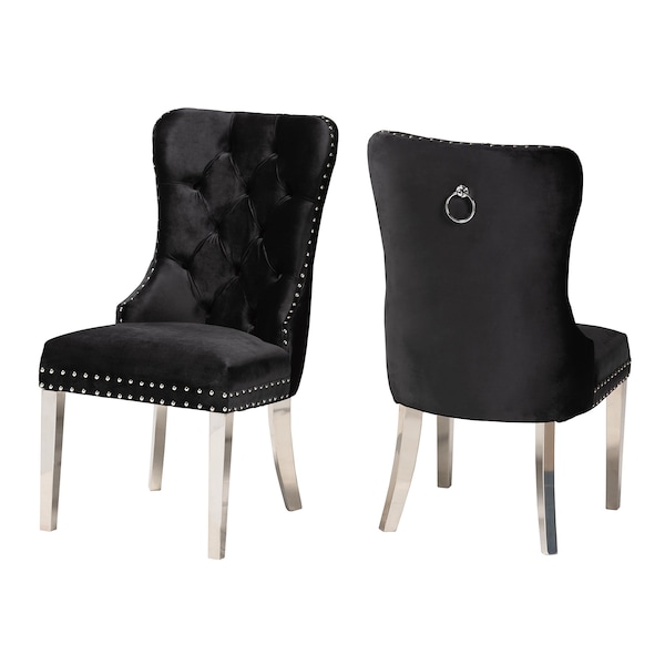 Baxton Studio Honora Contemporary Glam and Luxe Black Velvet Fabric and Silver Metal 2Piece Dining Chair Set - 221-2PC-12909-ZORO
