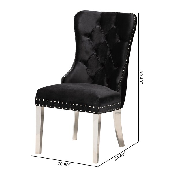Baxton Studio Honora Contemporary Glam and Luxe Black Velvet Fabric and Silver Metal 2Piece Dining Chair Set - 221-2PC-12909-ZORO