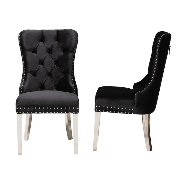 Baxton Studio Honora Contemporary Glam and Luxe Black Velvet Fabric and Silver Metal 2Piece Dining Chair Set - 221-2PC-12909-ZORO