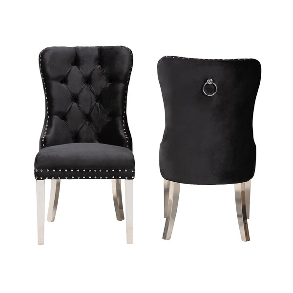 Baxton Studio Honora Contemporary Glam and Luxe Black Velvet Fabric and Silver Metal 2Piece Dining Chair Set - 221-2PC-12909-ZORO