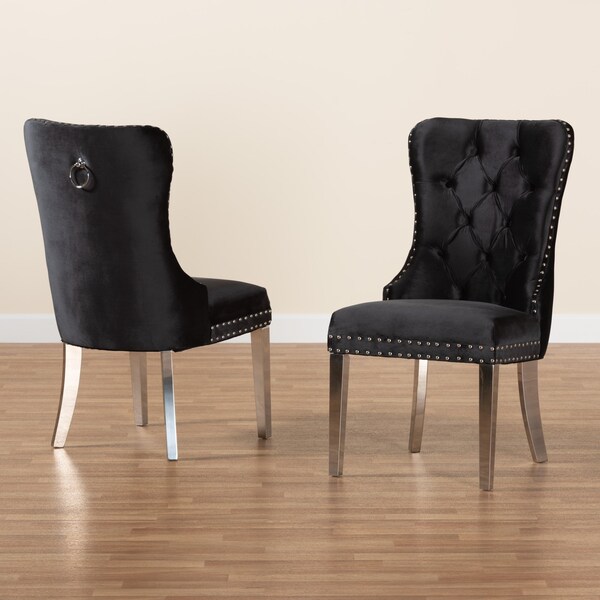 Baxton Studio Honora Contemporary Glam and Luxe Black Velvet Fabric and Silver Metal 2Piece Dining Chair Set - 221-2PC-12909-ZORO