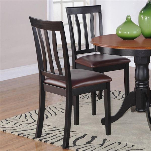 Latestluxury AD01-LC-BL&CH Antique Chair Faux Leather Seat with Black and Cherry Finish, 2PK - LA703190