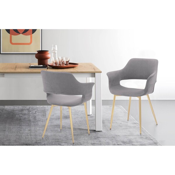 Armen Living Gigi Gray Velvet Dining Room Chair with Gold Metal Legs - Set of 2 - LCGICHGREY