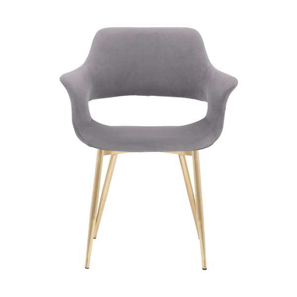 Armen Living Gigi Gray Velvet Dining Room Chair with Gold Metal Legs - Set of 2 - LCGICHGREY