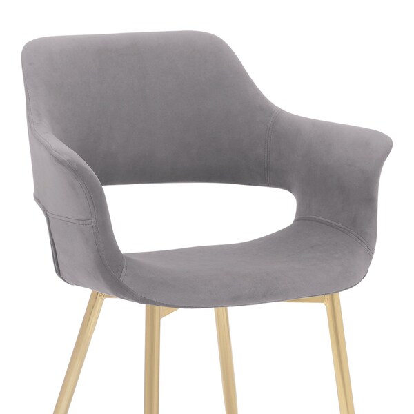 Armen Living Gigi Gray Velvet Dining Room Chair with Gold Metal Legs - Set of 2 - LCGICHGREY