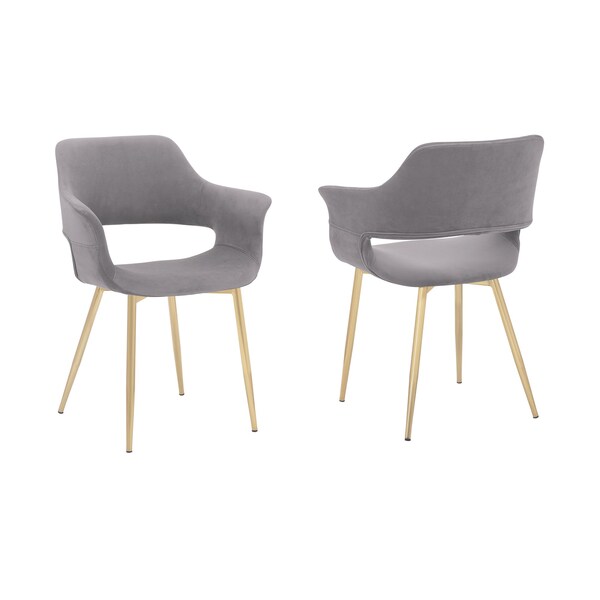 Armen Living Gigi Gray Velvet Dining Room Chair with Gold Metal Legs - Set of 2 - LCGICHGREY