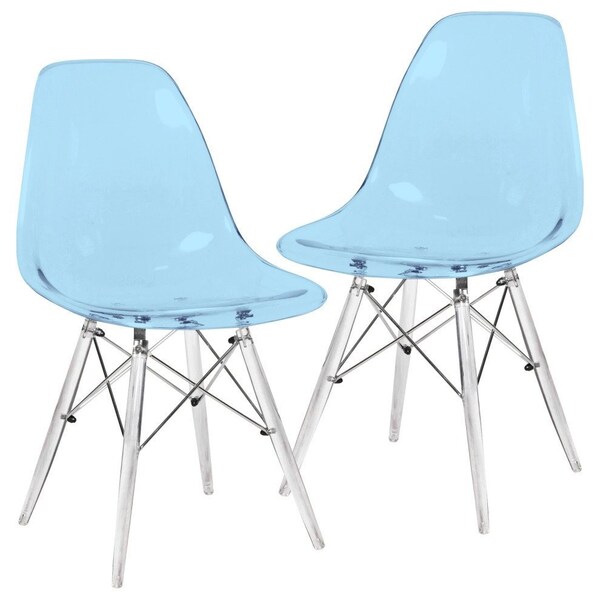 Leisuremod Dover Dining Side Chair with Acrylic Legs, Transparent Blue, 2PK - EPC19TBU2