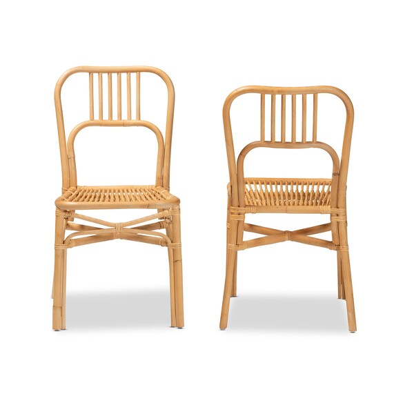 Baxton Studio Ivora Modern Bohemian Natural Brown Rattan 2Piece Dining Chair Set, PR - 211-2PC-12762-ZORO