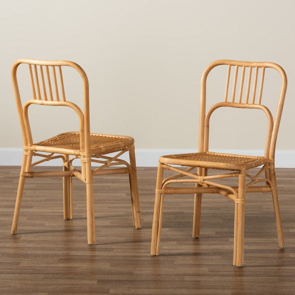 Baxton Studio Ivora Modern Bohemian Natural Brown Rattan 2Piece Dining Chair Set, PR - 211-2PC-12762-ZORO