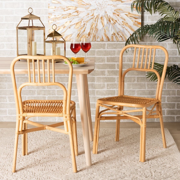 Baxton Studio Ivora Modern Bohemian Natural Brown Rattan 2Piece Dining Chair Set, PR - 211-2PC-12762-ZORO