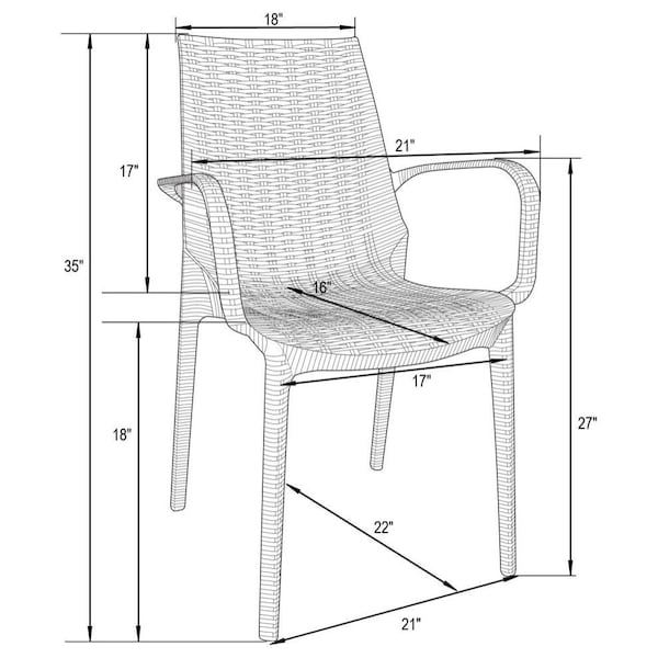 Leisuremod Kent Outdoor Dining Arm Chair, Brown, 4PK - KCA21BR4