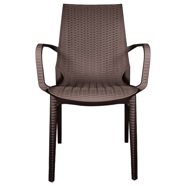 Leisuremod Kent Outdoor Dining Arm Chair, Brown, 4PK - KCA21BR4