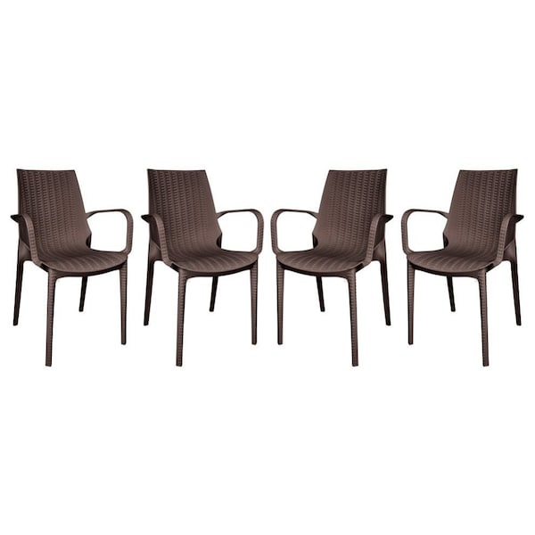 Leisuremod Kent Outdoor Dining Arm Chair, Brown, 4PK - KCA21BR4