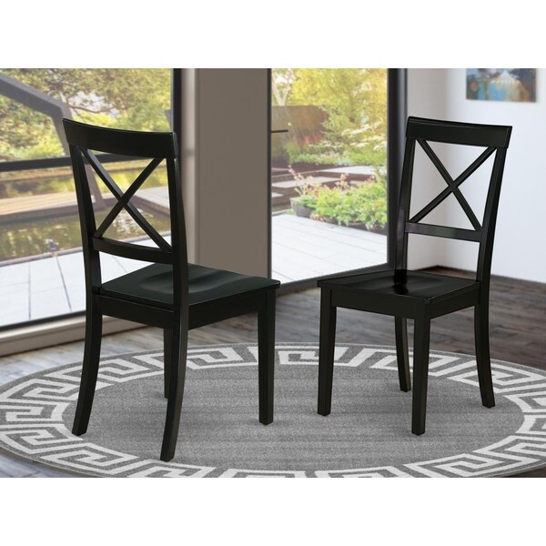 East West Furniture Boston Dining Room Chair with Wood Seat - Black - Set of 2 - BOC-BLK-W